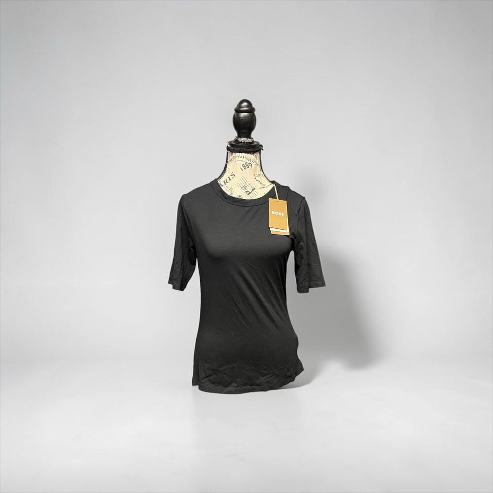 NWT BOSS Black Evyta Crew Neck Elbow-Sleeve T-Shirt Women's Size M